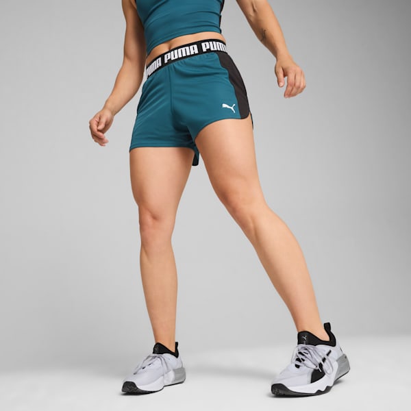 TRAIN ALL DAY Women's 3" Knit Training Shorts, Cold Green-PUMA Black, extralarge